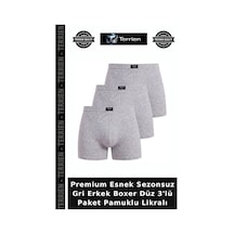 Terrien Premium Esnek Sezonsuz Gri Erkek Boxer Düz 3'lü Paket Pamuklu Likralı