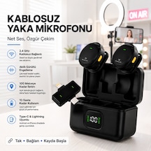 Coofbe Dijital Şarj Göstergeli 2'li 2.4 Ghz Kablosuz Yaka Mikrofonu, Apple Uyumlu iPhone Android Uyumlu, 20 Hz 20 Khz