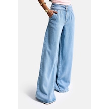 Itsbasic Kadın Mavi 1s6-3 Süper Palazzo Fit Viskon Özel Kumaş Dökümlü Denim Jean
