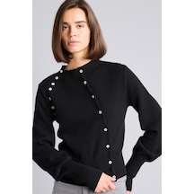 Defacto Regular Fit Bisiklet Yaka Asimetrik Düğmeli Basic Hırka I6312ax26aubk81 Siyah-bk81