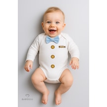 Babyden's Mini Boss Papyonlu Erkek Bebek Zıbın Uzun Kollu Yenidoğan Bebek Body Mavi Mavi