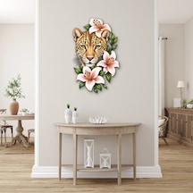 Çiçekli Leopar - Metal Tablo - Dec0185 31 X 50 Cm Çok Renkli