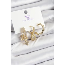 Mey İthalat Pirinç Zirkon Taşlı Sallantılı Yıldız Model Gold Renk 3'lü Kadın Küpe - Özel Seri Meyeb6872654e48e843e70800af24 altın