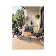 Bahçe Balkon 2+1+1 Süngerli Sehbalı Çay Seti Gri Gri