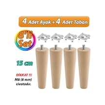 Ahşap Ayak 15 Cm 8'li Set M8 Civatalı Bağlantı Aparatlı Dolap Mobilya Koltuk Kanepe Destek Ayağı Ayakları Ahşap