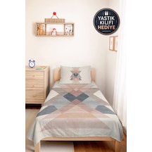 Geometrik Bej Modern Genç Odası Tek Kişilik Pike Takımı - Pudra Gri 160x220 Cm Kapitone Yatak Örtüsü Bordo
