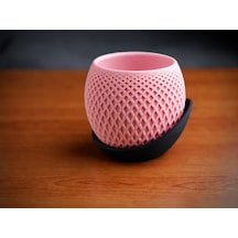 3d Baskı Küre Saksı - Kafes Dokulu İki Parçalı Dekoratif Saksı - Pembe-siyah