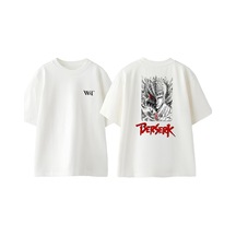 Thewert Berserk Yarim Yuz Tasarım Sırt Baskılı Pamuk Beyaz Oversize T-shirt