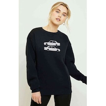 Araba Şahin Baskılı Siyah Kadın Sweatshirt (528241165)