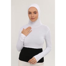 Altobeh Uzun Kollu Boyunluklu Boneli Yarım Body Beyaz Çok Renkli