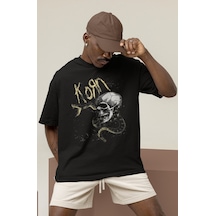 Tasarım Korn Rock Metal Müzik Grubu Baskılı Unisex Oversize Tişör Siyah
