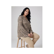 Hanezza Kadın Büyük Beden Siyah 42-52 Leopar Desenli Viskon Pamuklu Tunik Gömlek Siyah Leo - 598428143 Siyah Leo