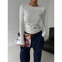 Asimetrik Alt Detaylı Bluz Beyaz Beyaz