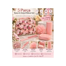 5 Parça Çantalı Banyo Ve Kişisel Bakım Seti Tarak, Lif, Sabunluk Ve Kutulu Set Pembe