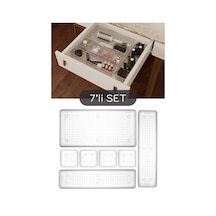 7'li Modüler Çekmece Içi Düzenleyici, Banyo Makyaj Ve Takı Düzenleyici - Ofis Masaüstü Organizer Şeffaf