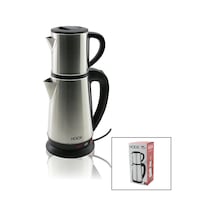 Çapa Makinesi Elektrikli Çay Makinesi Çaycı Set 1.8lt Su Isıtıcı Pls.+ 0.8lt Demlik Çelik Taban 1800w 360 Derece Gövde Hk-509