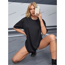 Startmore Düz 4 Baskısız Baskılı Oversize Kalıp Unisex T-shirt Siyah