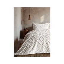 Iskandinav Gri Tek Kişilik Yatak Örtüsü 180 X 240 Cm Ve 1 Adet Yastık Beyaz