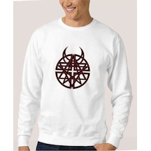 Arch Metal Rock Logo Arma Baskılı Beyaz Erkek Örme Sweatshirt