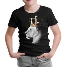 Aslan - Kraliçe Taç Siyah Çocuk Tshirt