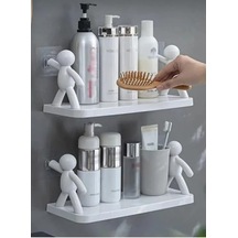 Sevimli İnsan Figürlü Duvar Rafı Kendinden Yapışkanlı Banyo, Mutfak Ve Ofis Dekoratif Organizer Raf 1 Adet 50 x 22