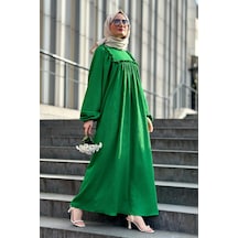 Fırfırlı Robalı Bürümcük Elbise-benetton Yeşili-1597-benetton