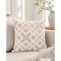 Maze 43x43 Cm Dekoratif Kırlent Kılıfı Geometrik Dokulu Modern Koltuk Yastık Kılıfı Bej