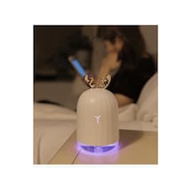 Mini Hava Nemlendirici Aromaterapi Led Işıklı Buhar Makinesi 220ml Geyikli Beyaz