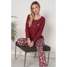 Kadın Büyük Beden Uzun Kol Bordo Pijama Takımı C0t2n6o1 001
