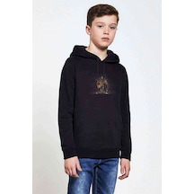 Tshirthane Scorpions Baskılı Unisex Çocuk Kapüşonlu Siyah Sweatshirt (528724582) Siyah