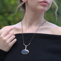 Oval Lapis Lazuli Taşlı Zinciri Oksitli Otantik Gümüş Kolye Gümüş