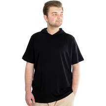 Mode Xl Büyük Beden Erkek T-shirt Kapşonlu Kısa Kol 23118 Siyah 001
