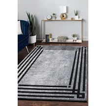 Mariesse Home Modern Desenli Dekoratif Saçaklı Oturma Odası Ve Salon Halısı Gri-siyah