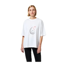 Paybuy Fil Başı Tilak Ruhsal Sanat Baskılı Kadın Oversize Tişört Beyaz
