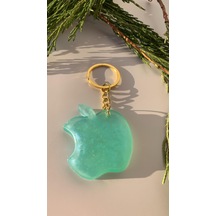 Parlak Mint Yeşili Gold Aksesuarlı Apple Elma Epoksi Anahtarlık