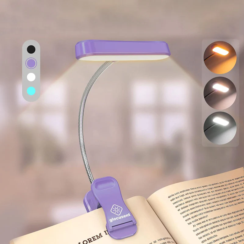 Glocusent Yatay Et Başlıklı Amber Kitap Lambası - Mor