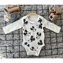 Trendimizbir Mickey Baskılı Çıtçıtlı Bebek Zıbın-4167 - Beyaz