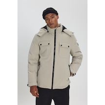 AC&Co / Altınyıldız Classics Erkek Tas Termometreli Standart Fit Normal Kesim Çıkma Kapüşonlu Yan Cepli Şişme Mont Taş Rengi