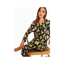 Çağrı Kadın Kışlık Süet Uzun Kollu Önü Düğmeli Pijama Takımı 3065 Yeşil