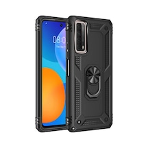 Newface Huawei P Smart 2021 Kılıf Sofya Yüzüklü Silikon Kapak - Siyah Çokrenkli