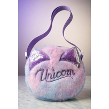 Mollycrush Hediye Kız Çocuk Unicorn Yazı Tasarımlı Peluş Çanta Ayarlanabilir Askılı Renk Geçişli Model Mor