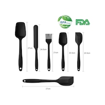 Silikon Mutfak Spatula Seti, 6 Parça, Siyah, Isıya Dayanıklı Yapışmaz Spatula, Çorba Kaşığı, Fırça, Dikişsiz Tek Parça Tasarım 0