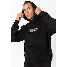 Maraton Sportswear Oversize Erkek Kapşonlu Düşük Kol Basic Siyah Sweatshirt 22465-siyah Siyah
