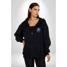 Angemiel Su Aygırı Hipopotamo Renkli Kadın Erkek Siyah Renk Kapüşonlu Kanguru Cepli Fermuarlı Pamuklu Oversize Dijital Baskılı Hırka Sweatshirt Siyah
