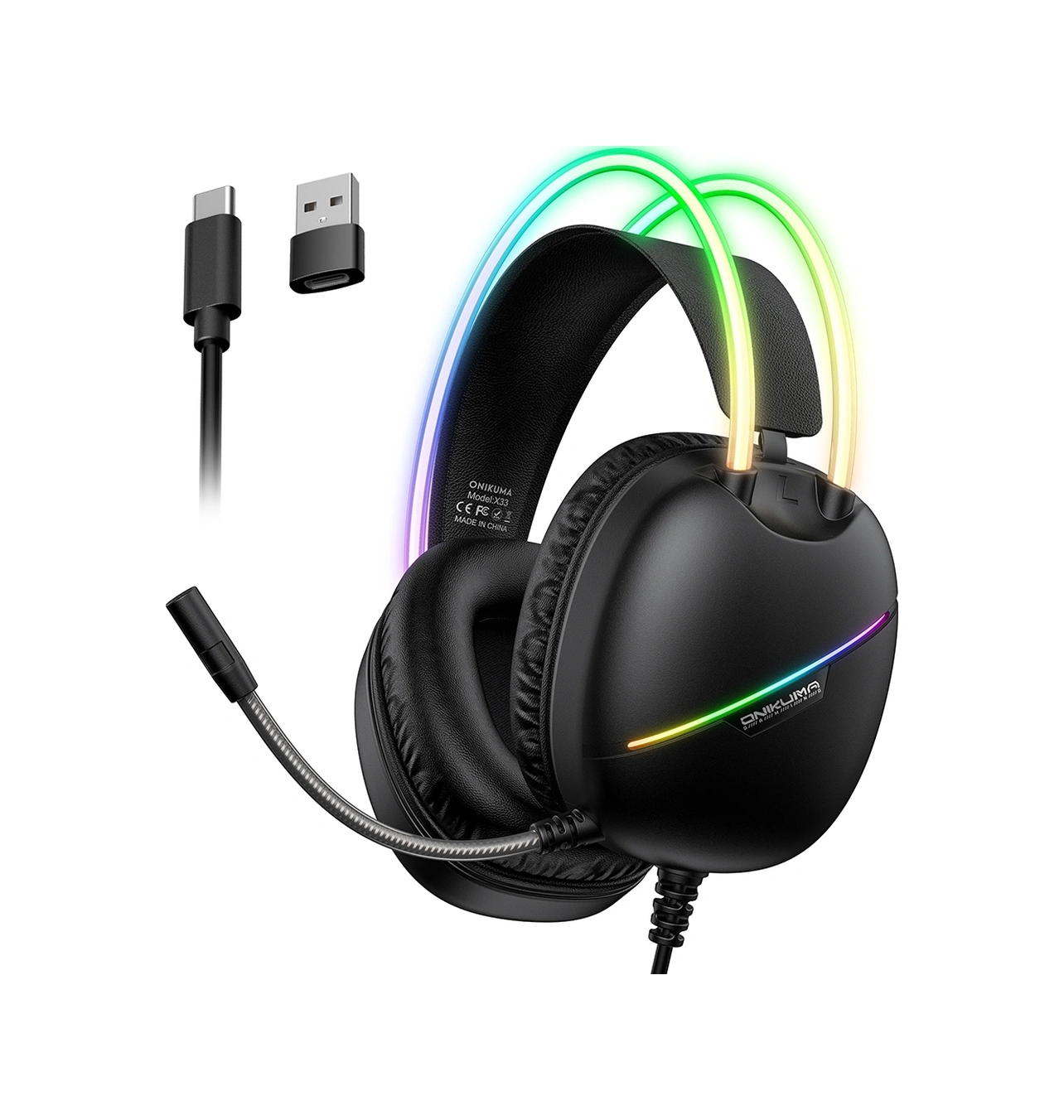 Sones Onıkuma X33 Baş Üstü Rgb Işıklı E-spor Oyuncu Kulaklığı, Kablo Uzunluğu: 2 M