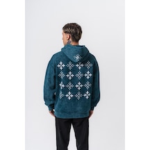 Respire Erkek Muse Baskılı Yıkamalı Kapüşonlu Oversize Hoodie Zümrüt