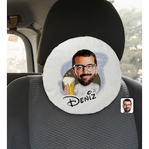 Bk Gift Kişiye Özel İsimli Erkek Karikatürlü Yuvarlak Araç Koltuk Yastığı-51 Çok Renkli