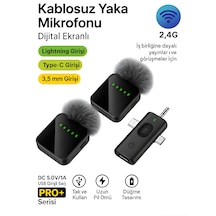 Lightining Type-c 3.5mm Uyumlu Dijital Ekranlı 2.4g Kablosuz Çift Yaka Mikrofonu Pro++