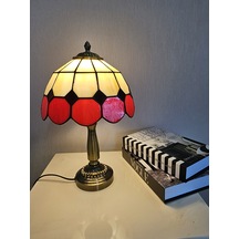 Yüceeller El Yapımı Eskitme Vitray Abajur Masa Lambası Kırmızı