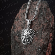Takılingo 925 Ayar Gümüş Küçük Boy 3d Aslan Motifli Beyaz Erkek Kolye Gümüş